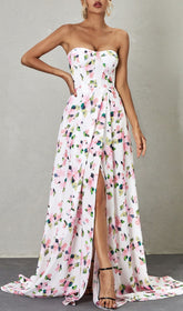 TRÄGERLOSES MAXIKLEID MIT BLUMENMUSTER
